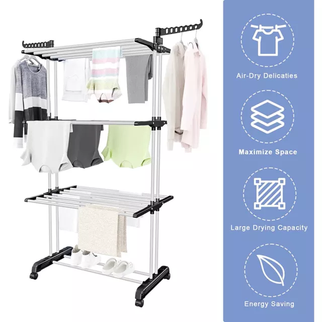 67" Heavy Duty Laundry Clothes Drying Rack Portable Folding Rolling Dryer Hanger 3