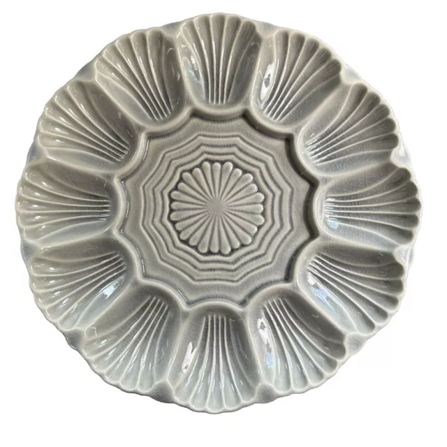 COSTA NOVA CRISTAL CRACKLED GREY Gray Deviled Egg Appetizer PLATE  9.5”