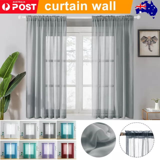 2 Panel Sheer Curtains Rod Pocket Window Sheer Voile Curtain Bedroom 140cmx213cm