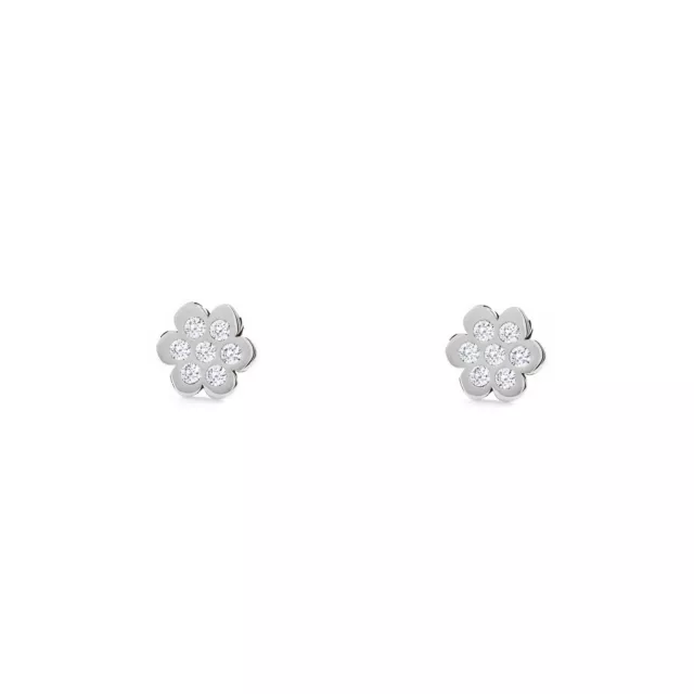 Pendientes Niña Oro Blanco Flor 6 Petalos Circonitas (9kts) (T2365P9KOB)