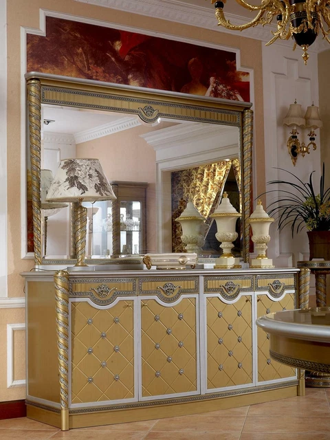 Commode Vintage Style Rococo, Bois Bleu-vert, 2 Tiroirs, Reproduction Palazzo INT