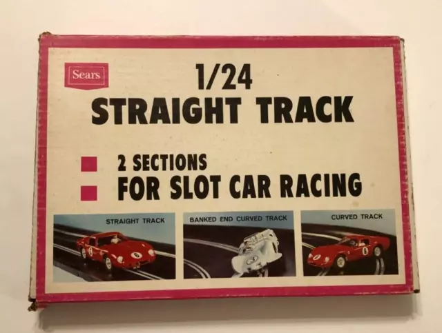 2 Sears Vintage 60s 1/24 Straight Track Slot Car Racing Sections Box Black 9556