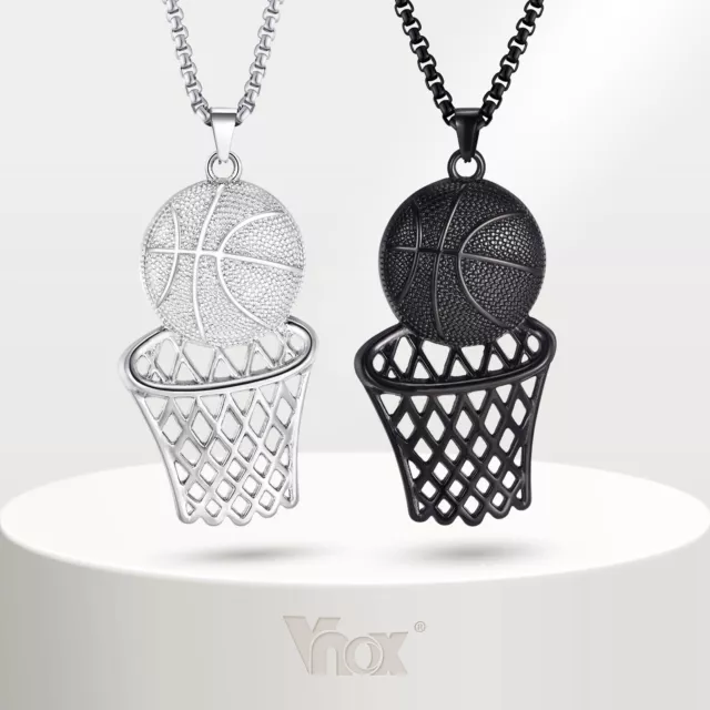 Vnox Mens Basketball Pendant Necklaces for Boys Sports Frame Pendant Hip Hop
