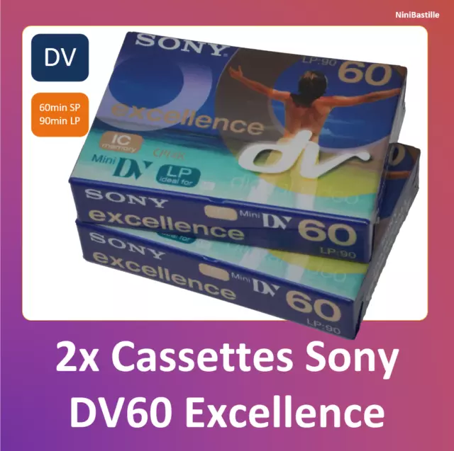 SONY Cassettes Mini DV Lot 2 DV60 Excellence 60 min NEUF K7 Camescope DVM60EXM3