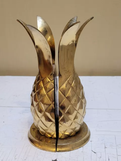 Vintage Brass Pineapple Bookends, Set Of 2, Mid Century, Fruit