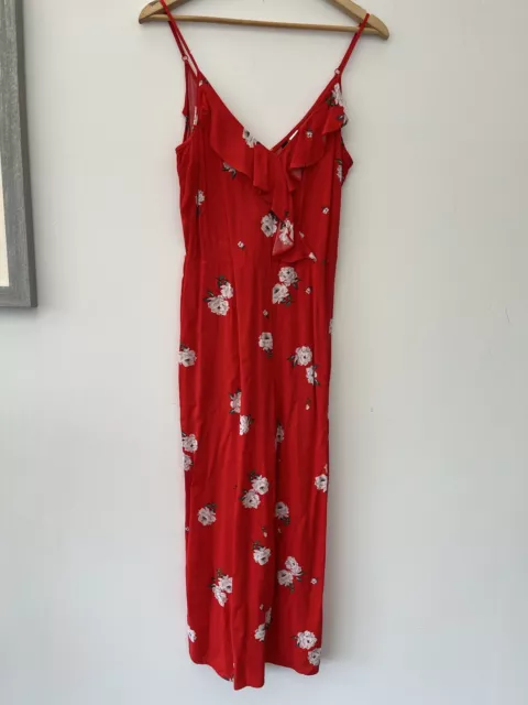 H&M Damen Rot Blumenriemen Frill Midi Jumpsuit Grösse 14