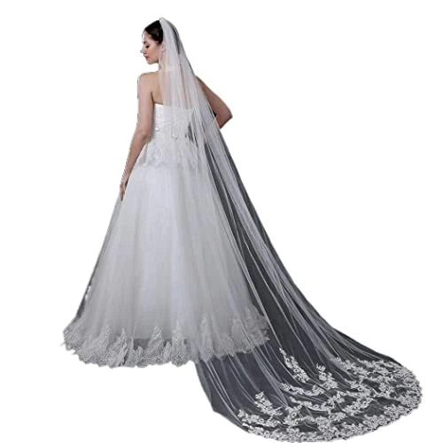 Salliy Layer Wedding Veil Bridal Veil Embroidery Lace Edge Bride with Comb Ca...