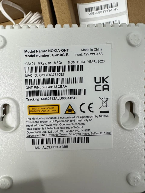 NOKIA-ONT G-010G-R OPENREACH Optical Fibre GPON Terminal BNIB X1 £13.97 ...