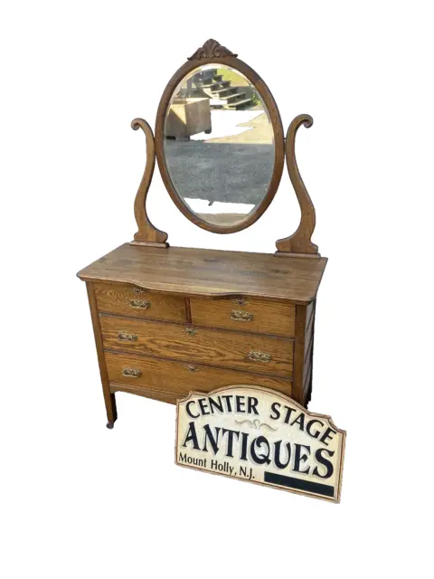 64823    Antique Victorian Oak Dresser with Mirror
