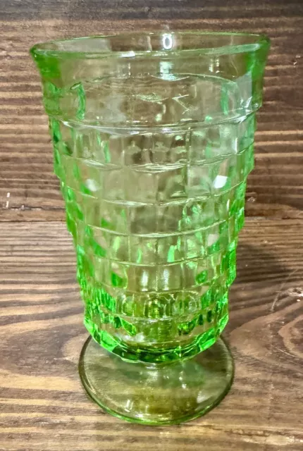 Vintage Indiana Whitehall Colony Cubist Glass Light Green Footed Iced Tea