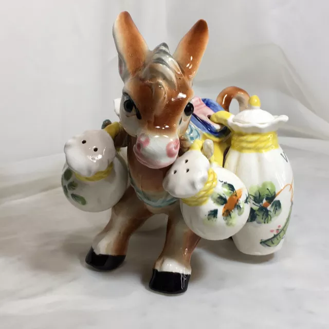 Vintage Porcelain Table Caddy, Donkey, Mule Figurine, Condiment Carrier Japan❤️