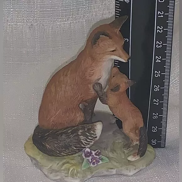 Mama Fox and Baby Fox Ceramic Figurine Small Signed George Malaysia