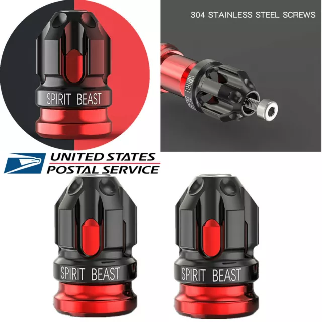 1 Pair Black & Red CNC Aluminum Alloy Motorcycle Tire Mouthpiece Cover Valve Cap