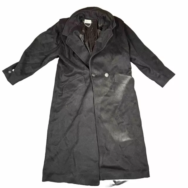 Ashley Scott Women 100% Wool Coat Black Long Coat Double Breasted USA Dimensions