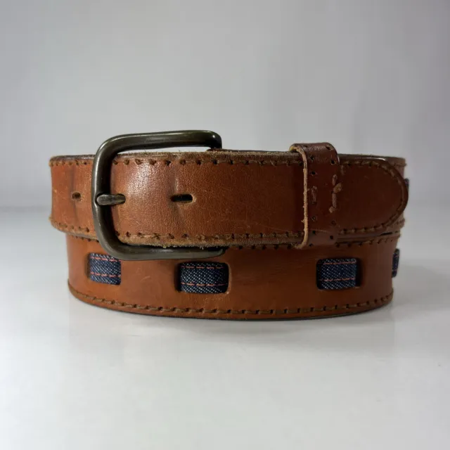 Vintage Denim Laced Brown Harness Leather Belt - Women's Size 32