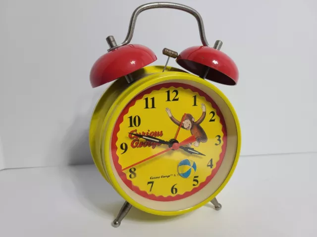 1998 Curious George Yellow Twin Red Bell  Alarm Clock, Schylling