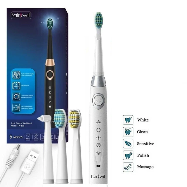 FAIRYWILL SONIC ELECTRIC Toothbrush 5 Modes Waterproof USB Fast