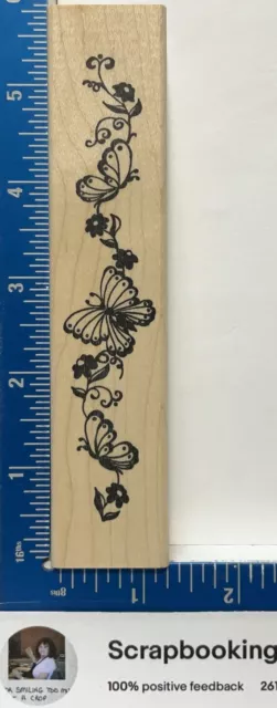 Purple Daisy Designs - Butterfly Flower Vine - Mounted Stamp - Scrapbooking