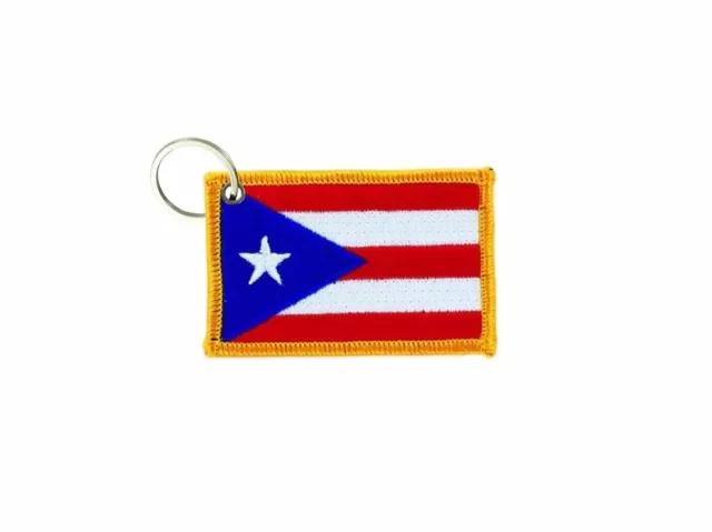 Keychain keyring embroidered patch double sided flag puerto porto rico