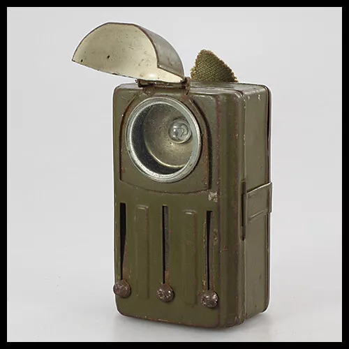 antique WW2 Germany Green Metal Pocket Handheld Military Army Signal Torch Lamp