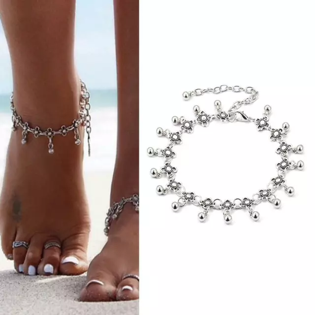 Boho Foot Chain Dangle Flower Ankle Gifts Bracelet Anklet Gift Silver