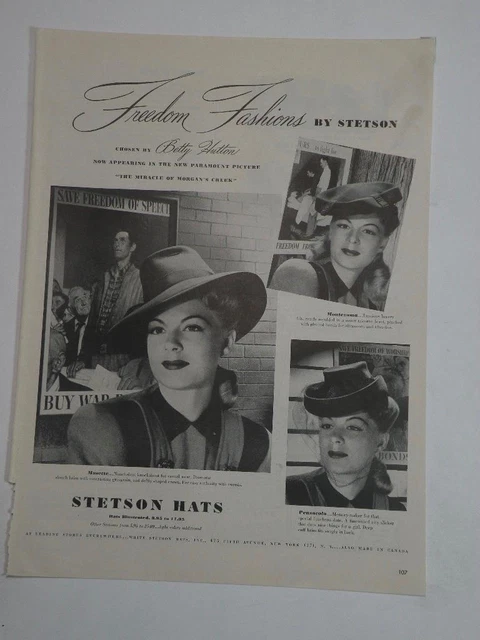 Magazine Ad* - 1944 - Stetson Ladies Hats - World War II - Betty Hutton