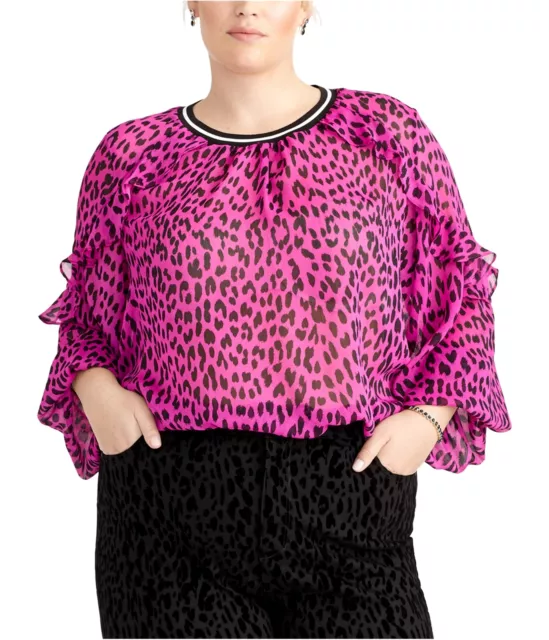 Rachel Roy Womens Leopard Print Top Pullover Blouse, Pink, 20W