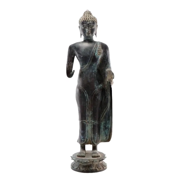 Antique Bronze South East Asian Standing Buddha 28  Tall