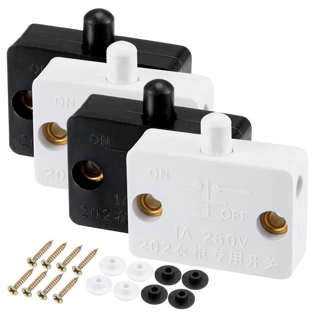 Interruttore A Pulsante Momento – 250V 3A, Foro 20mm, Plastica Bianca/Nera, Per Porte E Circuiti