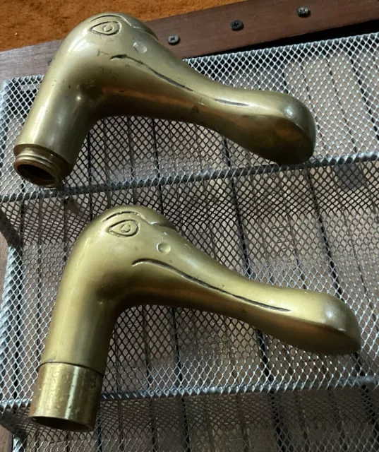 Vintage (2) Brass Duck Head Handle Top Only - Threaded for Cane