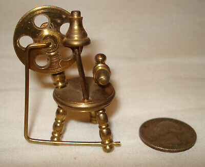 Vintage Brass Metal Doll Dollhouse Miniature Mini Wool Thread Spinning Wheel