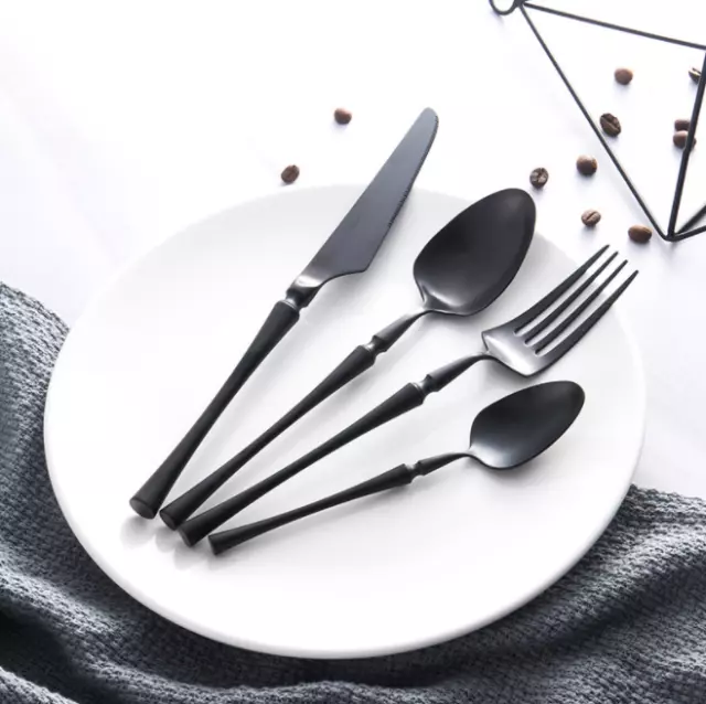 4Pcs/Set Black Stainless Cutlery Knives Fork Spoon Teaspoon Dinnerware Gifts