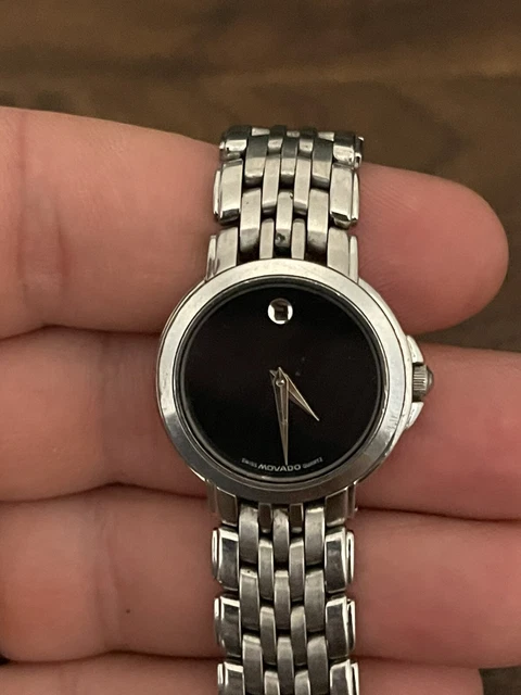 Movado Watch Stainless Steel Black Dial Museum Classic Watch Silver 84-E4-9822!