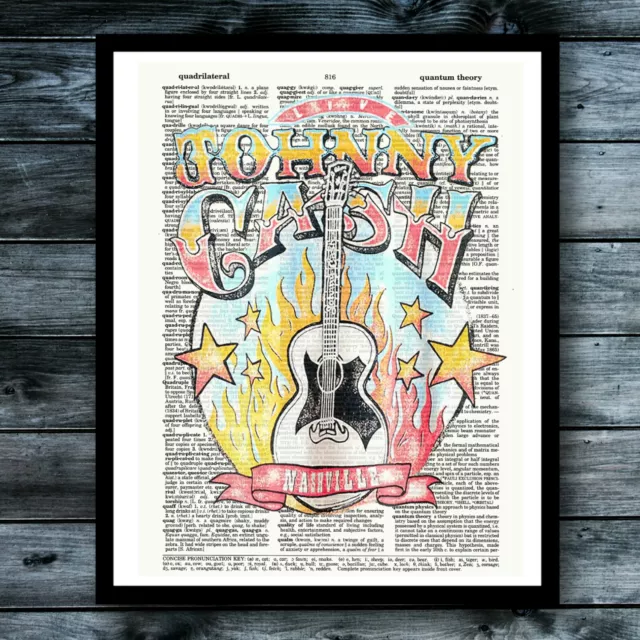 Johnny Cash Country Music Pink Blue Dictionary Art Print Wall Decor