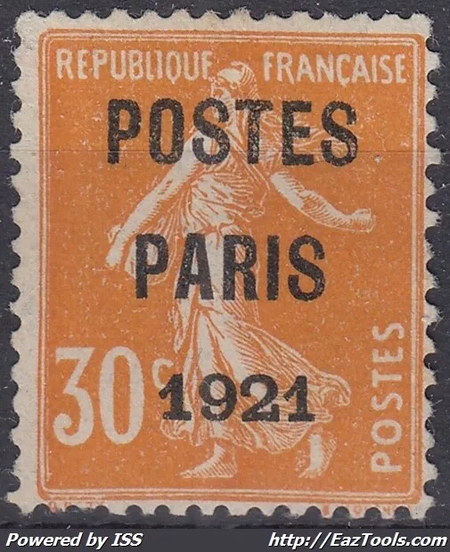 France : Authentique Preoblitere Postes Paris 1921 N° 29 Utilise - Cote 80 €