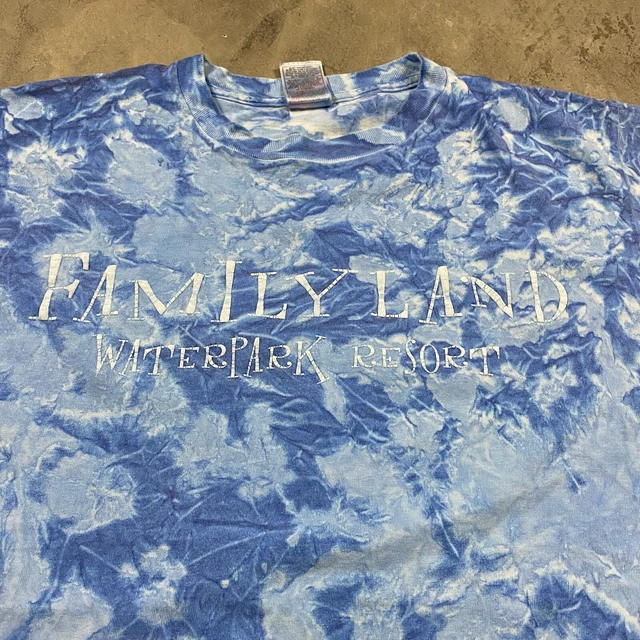 90s VTG FAMILY LAND WATER PARK Wisconsin Dells T Shirt Tie Dye L Heavy AOP