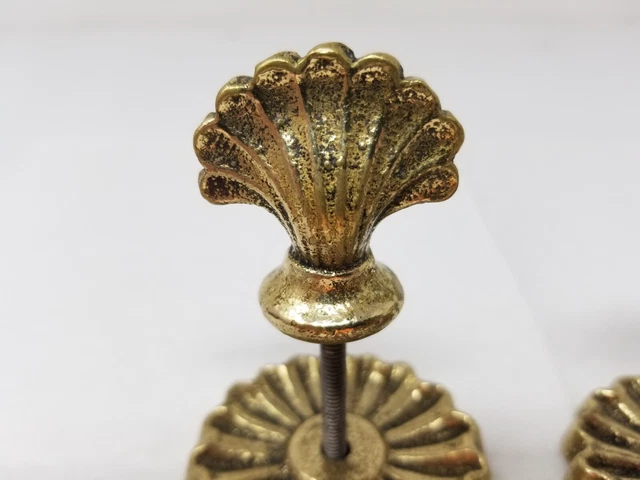 Set of 2 Scalloped Shell Cast Brass Curtain Rod Decorations Reclaimed Vintage 2