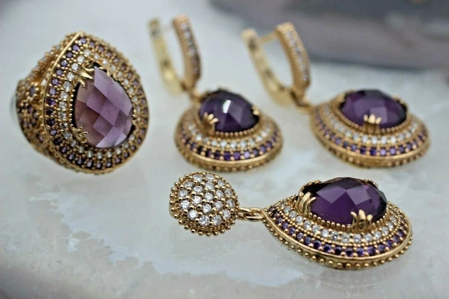 Améthyste Mesdames ensemble fait à la main pour femme sertie de bague en...