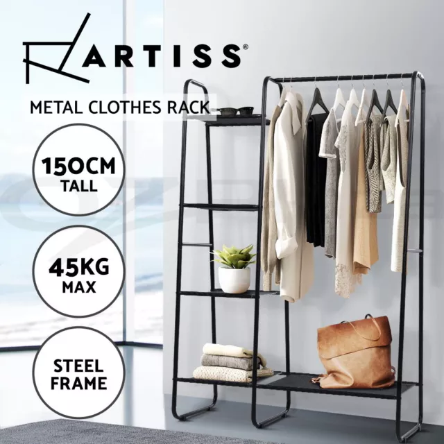 Artiss Clothes Rack Coat Stand 150cm Garment Hanger Closet Display Shelves Black