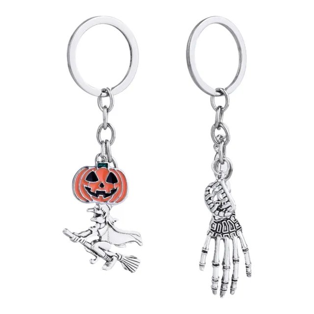 2 Pcs Alloy Halloween Keychain Hanging Pendant Pumpkin Keyring