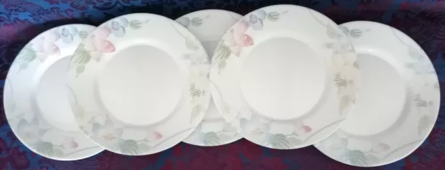 ARCOPAL * GROSSES FLEURS BLEUES ROSES * 5 assiettes plates diam 24,5cm 2