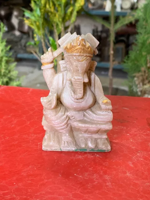 Indian Antique Old Hand Carved God Ganesha Marble Stone Figurine Statue 4.5"