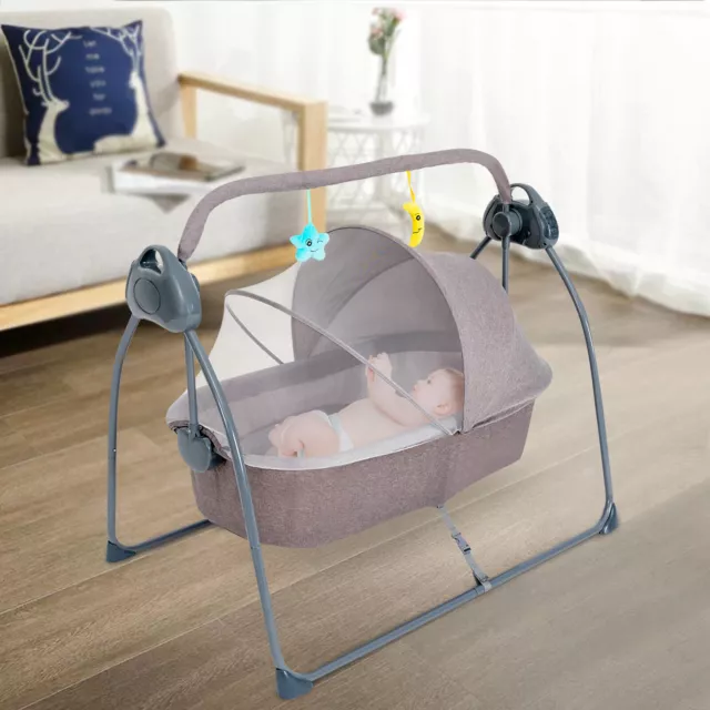 Bedside Crib Baby Bassinet Electric Auto-Swing Rocker Cot + Bluetooth + Mat