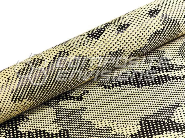 Carbon Fiber/Yellow Kevlar Fabric Dogbone (I/H) Weave 3k/1500d 50/127cm  5.96oz/202gsm - 50 x 36