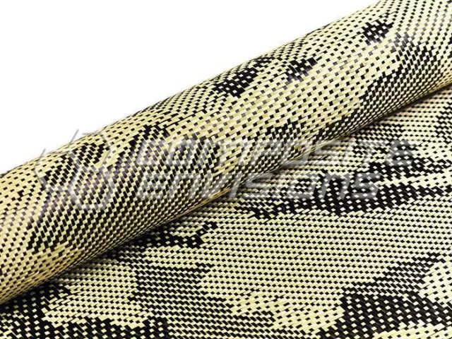 Carbon Fiber/Tan Kevlar Fabric 4x4 Twill 3k/1500d 50/127cm 7.8oz/260gsm