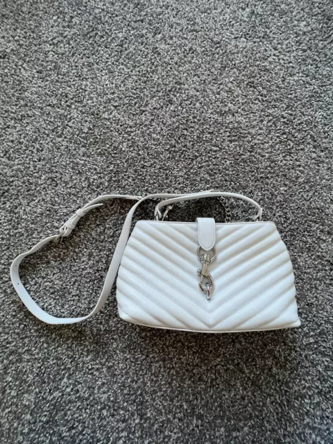 NWOT REBECCA MINKOFF EDIE Large Top Handle Satchel in Quilted Leather White