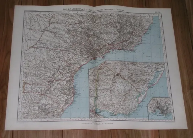 1927 Vintage Italian Map Of Southern Brazil Sao Paulo Rio De Janeiro Montevideo