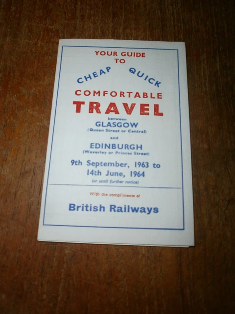 BRITISH RAILWAYS POCKET Timetable-Glasgow to Edinburgh 1963/64 £3.99 ...