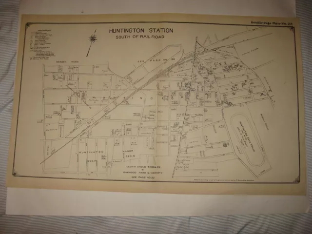 Vintage Antique 1917 Huntington Station Suffolk County New York Map Rare Fine Nr