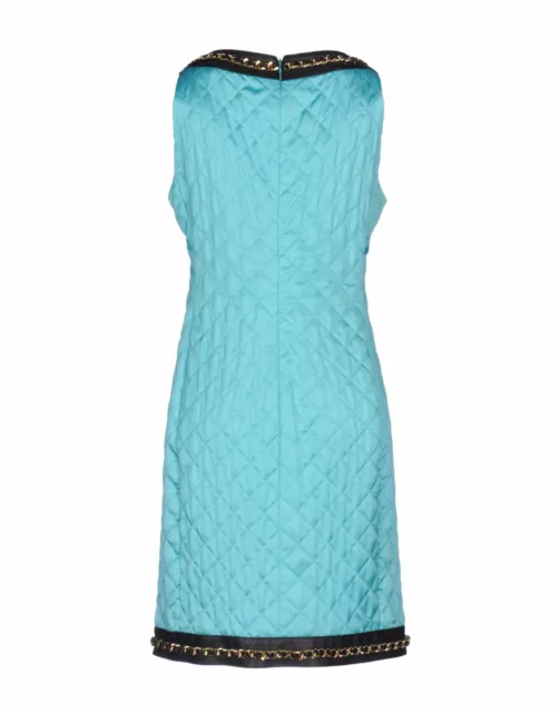 $3595 MOSCHINO COUTURE Jeremy Scott Turquoise Quilted Barbie Satin Dress Leather 2